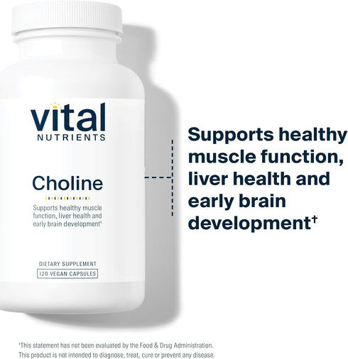 Vital Nutrients - Choline for Neurological Development and Health, 120 Vegetarian Capsules per Bottle, 550 mg
