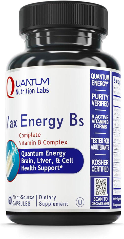QNL Max Energy Bs - B Complex Vitamins for Women & Men, Natural Energy Supplement with Liver Support - 60 Plant-Source