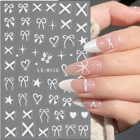 Heart Bows Nail Art Stickers Decals, 4 Pcs, White Red Pink Bow Tie Nail Design, Valentine's Day Nail Supplies