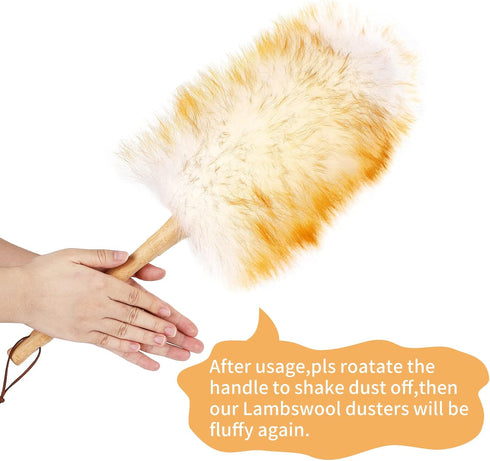 Lambs Wool Duster with Solid Bamboo Handle, 18.9 Inch Long Natural Feather Duster for Cleaning Ceiling Fans, Blinds,