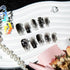 Medium Coffin Press on Nails, Handmade Ombre Black Glitter 3D Chrome False Nails with Glue for Women Girls 10pcs/Box