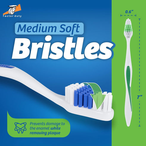 FactorDuty 100 Pack Classic Medium Soft Toothbrush Bulk, Standard, Individually Wrapped