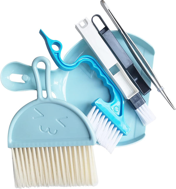 Broom and Dustpan Set - 4 Pcs Cleaning Brushes, Tweezers, Tongs, Mini Kit for Home, Kitchen