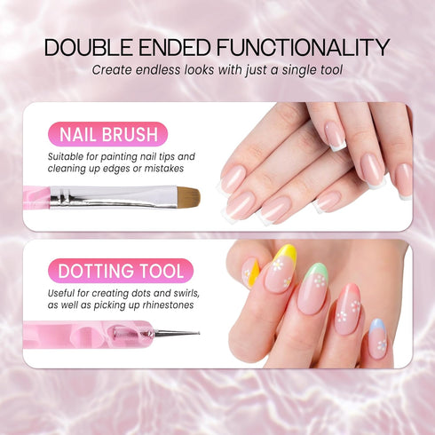 Ivy L Premium 2 Way French Gel Acrylic Nail Art Kolinsky Brush with Dotting Tool, Size #6, Pink Marble