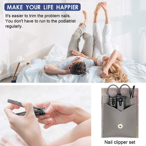 Manicure Pedicure Kit 5 Pieces Nail Clippers Set for Fingernails & Toenails with Vibrissac Scissor and Travel Case