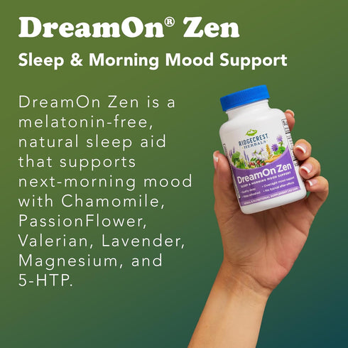Ridgecrest Herbals DreamOn Zen Sleep Support Supplement, Melatonin Free, 60 Caps for Adults and Children 12+