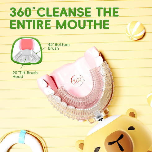 TOPSTLION 360 2-12 Kids U-Shaped Electric Toothbrush for Toddlers, Sonic Ultrasonic Automatic Toothbrush with Soft