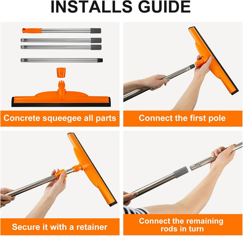 ITTAR Multi-Purpose Floor Squeegee: Heavy Duty Squeegee Broom with Adjustable 62" Stainless Steel Pole