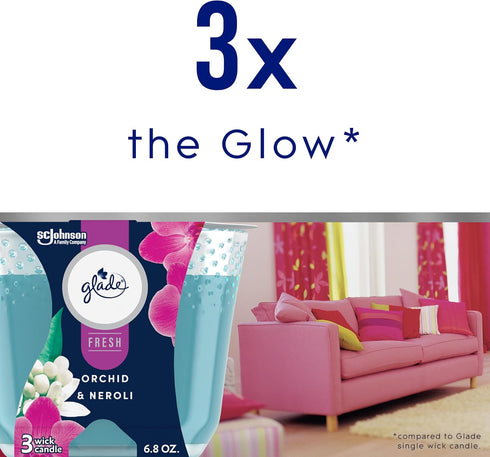 Glade Candle Orchid & Neroli, Fresh Collection, 3-Wick Candle, Infused with Essential Oils, 6.8 Oz
