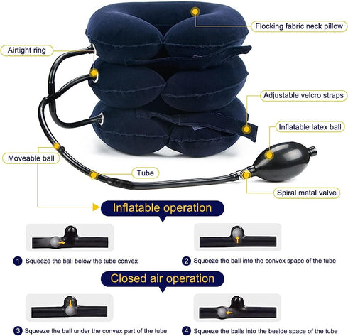Cervical Neck Traction Device for Pain Relief, Adjustable Inflatable Neck Stretcher, Neck Brace for Decompression (Blue)