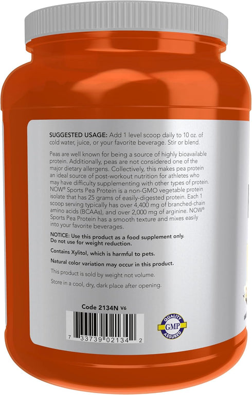 NOW Foods Pea Protein 25g with BCAAs, Vanilla Toffee Powder, 2-Pound