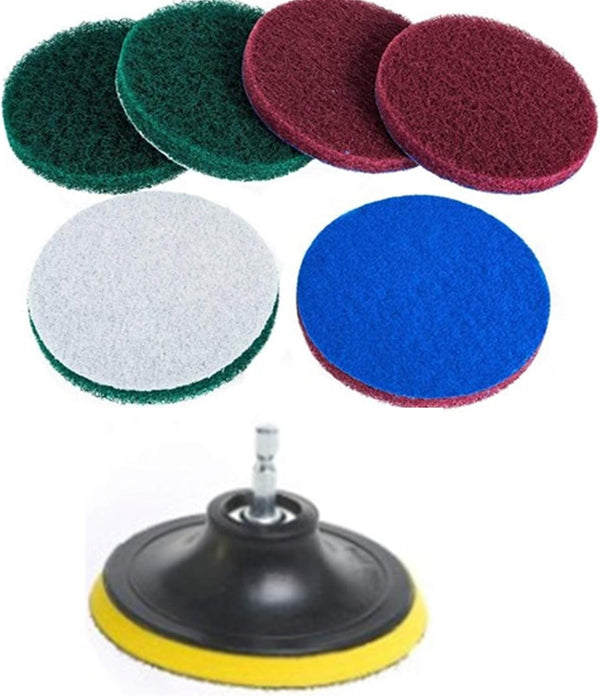 DUOSHIDA 4 Inch Drill Powered Brush Tile Scrubber Cleaning Kit, 2 Different Stiffness, 4-Inch Disc Pad Holder with 6