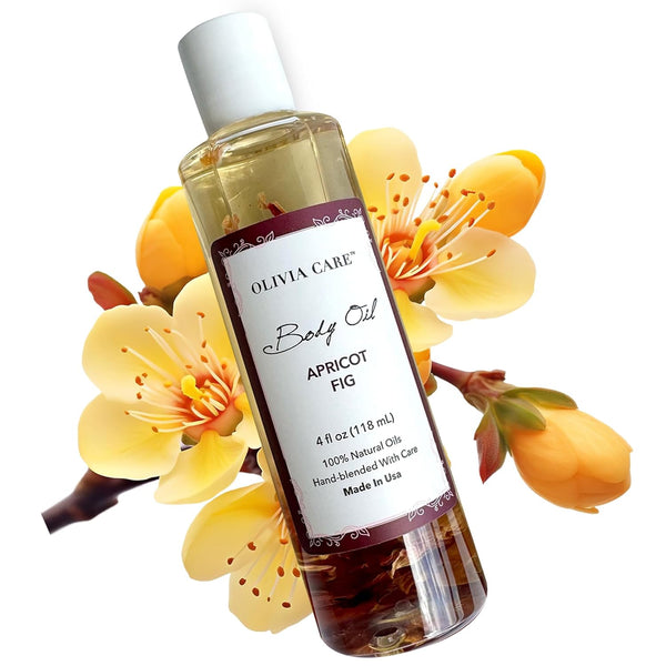 Olivia Care Body Oil Apricot Fig - Vegan Natural Moisturizing with Vitamin E, K & Omega Fatty Acids