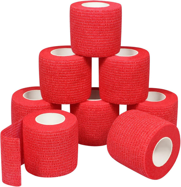 Self Adherent Wrap Bandages, Self Adhering Cohesive Tape for Sports Sprain and Soreness, 8PCS 2 in X 14.7 ft (Red)