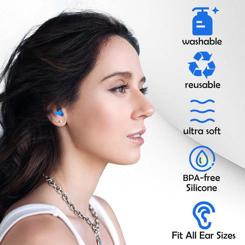 Ear Plugs for Sleeping - Reusable Silicone Noise Cancelling Earplugs, Waterproof Sound Blocking for Concerts, 50 Pair