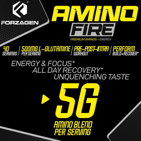 Forzagen Amino Fire, Essential Amino Energy Powder for Pre-Workout, Peach Mango, 40 Servings