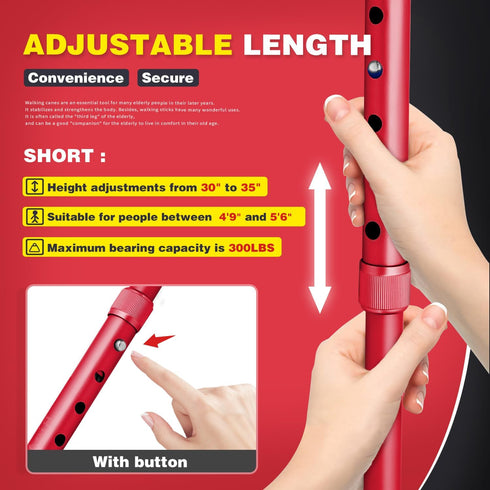 BigAlex Folding Walking Cane with LED Light, Adjustable Walking Stick with Carrying Bag, Pivoting Quad Base for