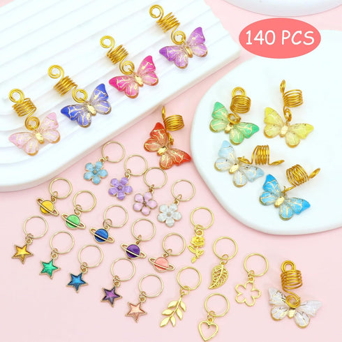 NAISKA 140Pcs Gold Butterfly Hair Jewelry for Braid Colorful Star Flowers Loc Dreadlocks Hair Accessories Colorul Acrylic Loc Bead Braid Accessories Hair Coils Rings Cuffs by NAISKA
