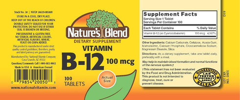 NAT B Vitamin B-12 TB 100MCG, 100