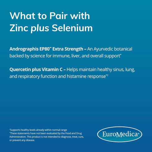 EuroMedica Zinc Plus Selenium, 60 Capsules for Immune & Respiratory Support, Non-GMO, Vegan