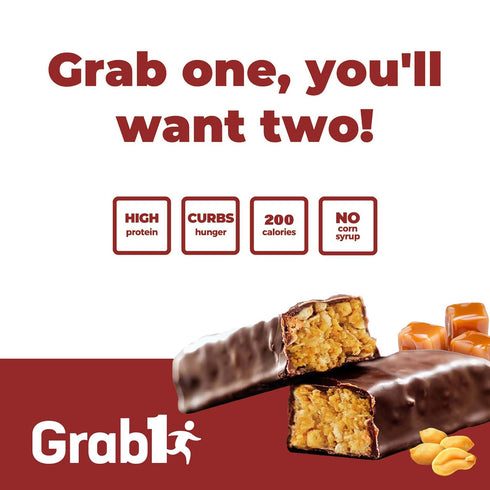 Grab1 High Fiber Protein Bars, 9 Grams Fiber, 10 Grams Protein, Peanut Caramel Flavor (2 Pack - 10 Bars)