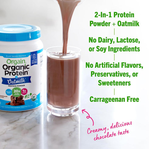 Orgain Organic Vegan Protein Powder + Oat Milk, Vanilla Bean: 20g Plant Based Protein, Gluten Free, 1.05lb