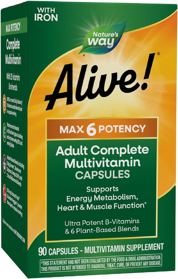 Nature's Way Alive! Max6 Potency Adult Complete Multivitamin, with Iron, Vitamins A,