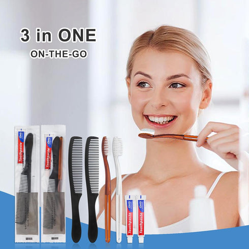 30 pcs Disposable Toothbrushes with 10g Toothpaste and 7inch Black Comb, Individually Wrapped for Hotel, Airbnb,