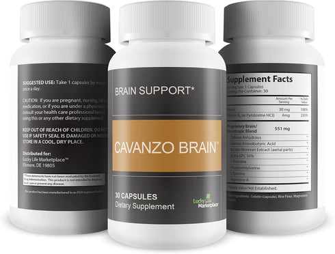 Cavanzo Brain Support Supplement, Improve Memory Focus and Brain Function, Memory, Focus, Clarity, Recovery, Stamina