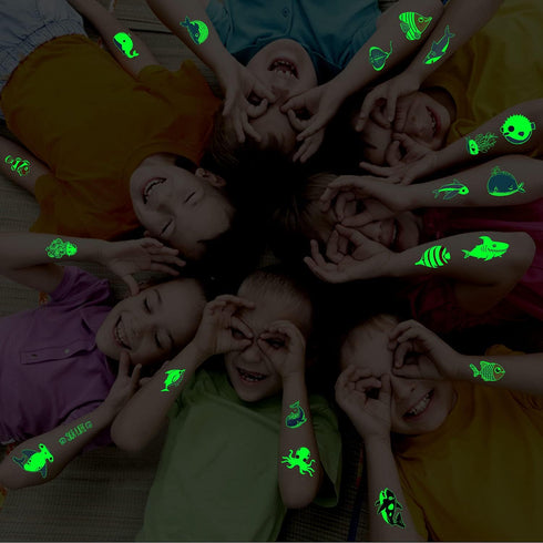 Partywind 130 Styles Luminous Shark Temporary Tattoos for Kids, Glow Shark Birthday Decorations Party Favors (10 Sheets)