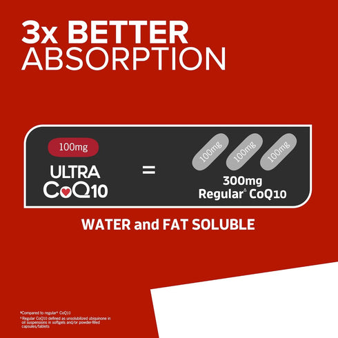 Qunol Ultra CoQ10 100mg Softgels - 3X Better Absorption Coenzyme Q10 Supplements for Vascular and Heart Health & Energy