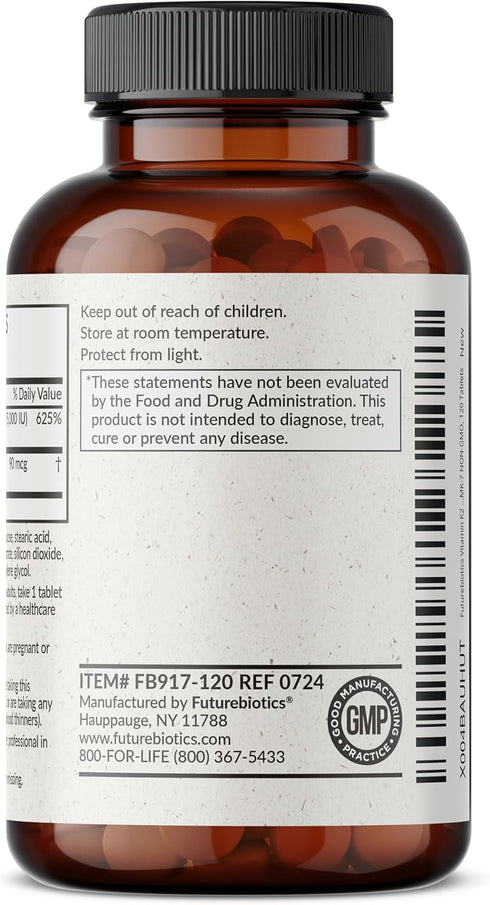 K2 D3, 2 1 5000 D3 90 K2 MK-7 120 Futurebiotics Vitamin with in Support, IU Vitamin & mcg Vitamin Non-GMO, Tablets
