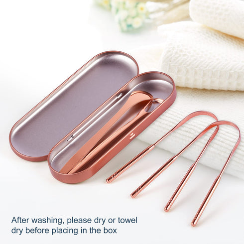 MORGLES Copper Tongue Scraper, 4Pcs Medical Grade Tongue Scrapers with Case for Adults & Kids, Gold