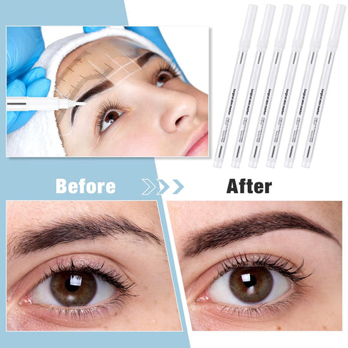 8 Pieces Microblading Marker Pen with Paper Ruler, Skin Marker for Eyebrow Permanent Makeup Positioning