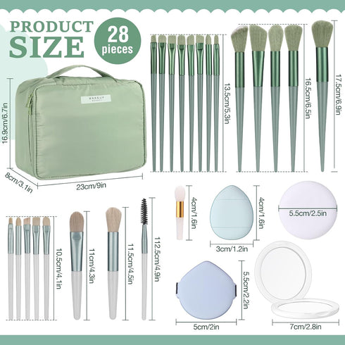 28 Pcs Women Makeup Set Makeup Bag with Makeup Brushes Premium Synthetic Brush and Mirror for Women Travel Reusable Cosmetic(Sage Green)