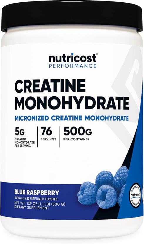 Nutricost Creatine Monohydrate Powder - Blue Raspberry, 500 Grams (1.1 LBS)