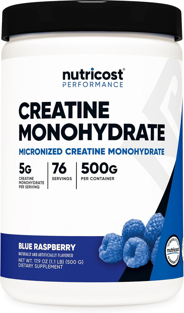 Nutricost Creatine Monohydrate Powder - Blue Raspberry, 500 Grams (1.1 LBS)