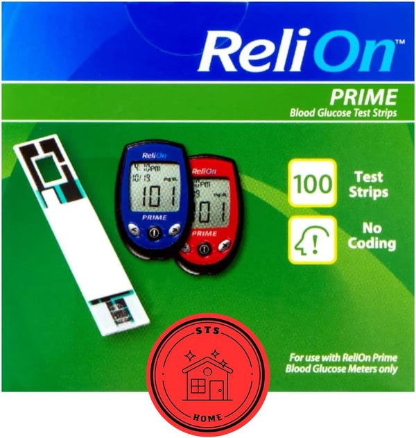 ReliOn Prime Blood Glucose Test Strips, 100 Count for Diabetes, Blood Sugar Test Strips with STS Sticker