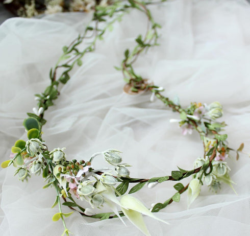 Trepveter Flower Vine Crown, Bridal Floral Headband Hair Wreath for Cosplay and Wedding Photo Props