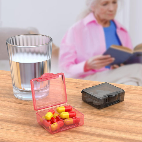 TecQach 4 Small Pill Box pcs,Cute Travel Pill Organizer Case Mini Tiny Clear Plastic Storage Containers Portable