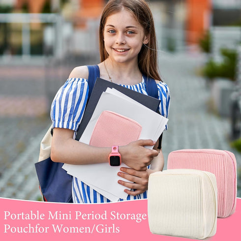 JIEYAO 2Pcs Corduroy Sanitary Napkin Storage Bag, Portable Period Bag for Women, Cute Period Pouch Soft Menstrual Cup