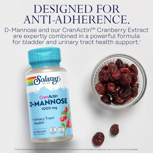 Solaray D-Mannose 1000mg with CranActin Cranberry Extract - Vegan, 60 Day Guarantee, 30 Servings, 60 VegCaps - Supports