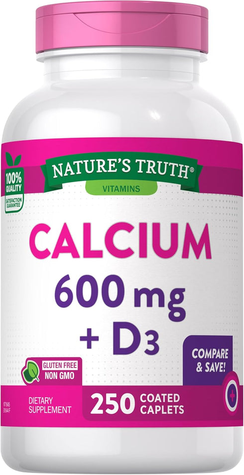 Nature's Truth Calcium 600mg with Vitamin D3, 250 Tablets, Vegetarian, Non-GMO & Gluten Free