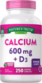 Nature's Truth Calcium 600mg with Vitamin D3, 250 Tablets, Vegetarian, Non-GMO & Gluten Free