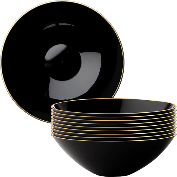 DecorLine Curve Collection Black with Gold Rim Soup Bowl Set, 16 oz. (10-Pack) – Premium Quality Material & Stylish Modern Design, Ideal for Family & Gatherings by Decorline