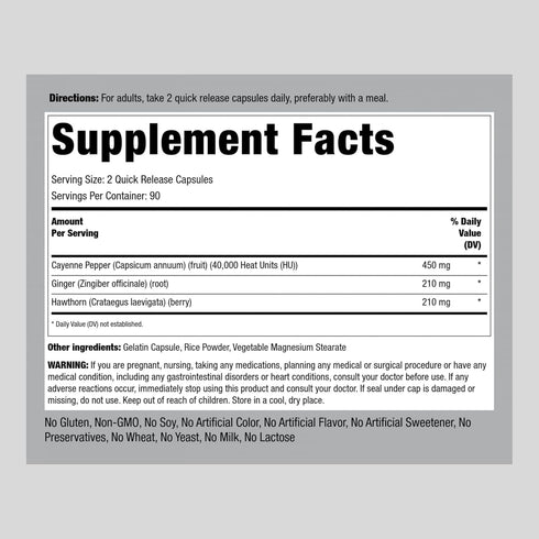 Piping Rock Cayenne Pepper Capsules | 180 Count | Capsicum Annuum | Plus Ginger and Hawthorn Berry | Herbal Supplement | Non-GMO, Gluten Free