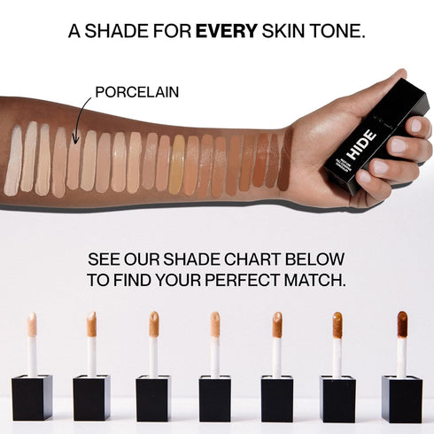 HIDE Liquid Concealer, Medium to Full Coverage Concealer for Blemishes, Under Eye Dark Circles & Scars, Oil Free Concealer, Porcelain (See Shade Finder), 0.5 fl oz