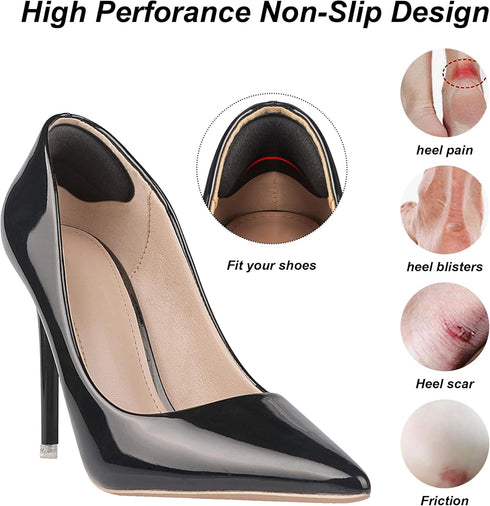 Heel Pads for Shoes That are Too Big, 4 Pairs Foamed Cotton Heel Cushions for Pain Relief & Tighter Fit
