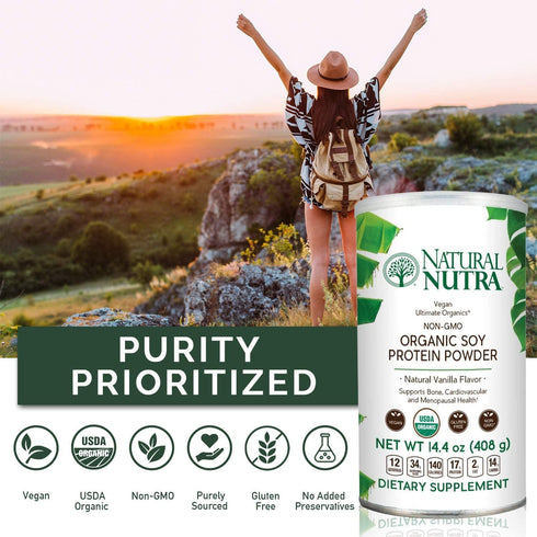 Natural Nutra Organic Vegan Plant Based Soy Protein Source Powder, Gluten Free, Non-GMO, Sugar-Free 14.4 OZ.