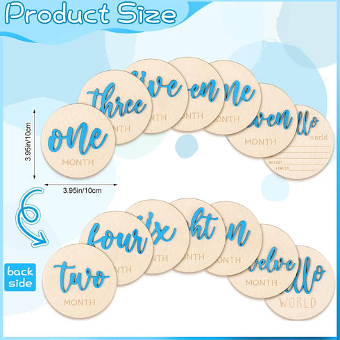 HIYZI 7 3D 1-12 PCS Baby Monthly Milestone Wooden Signs Girl Baby Months Announcement Card Sign Wood Markers Disc Block